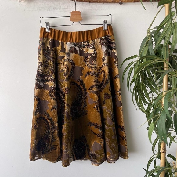 Coldwater Creek Burnout Velvet Boho Knee Length Skirt - Picture 1 of 5